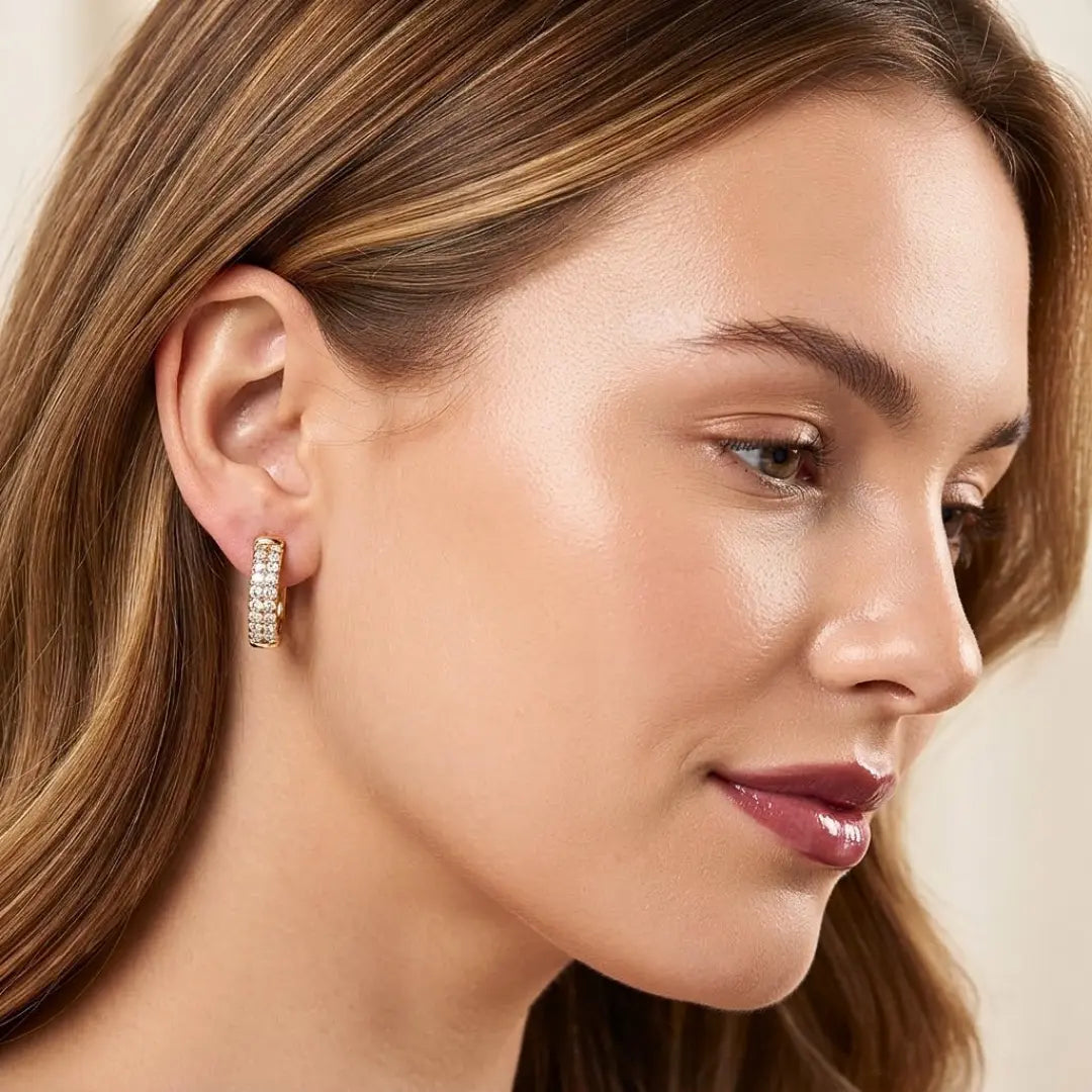18K Gold Filled Diamond Huggie Earrings – 12mm Delicate Pavé Crystal Mini Hoop Earrings for Women